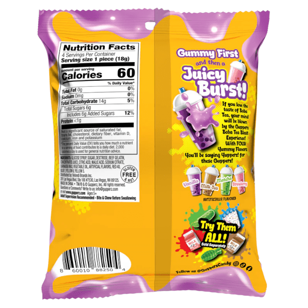 Gupperz Boba Tea Blast - 2.54oz Gummy Candy. Simple Showcase 