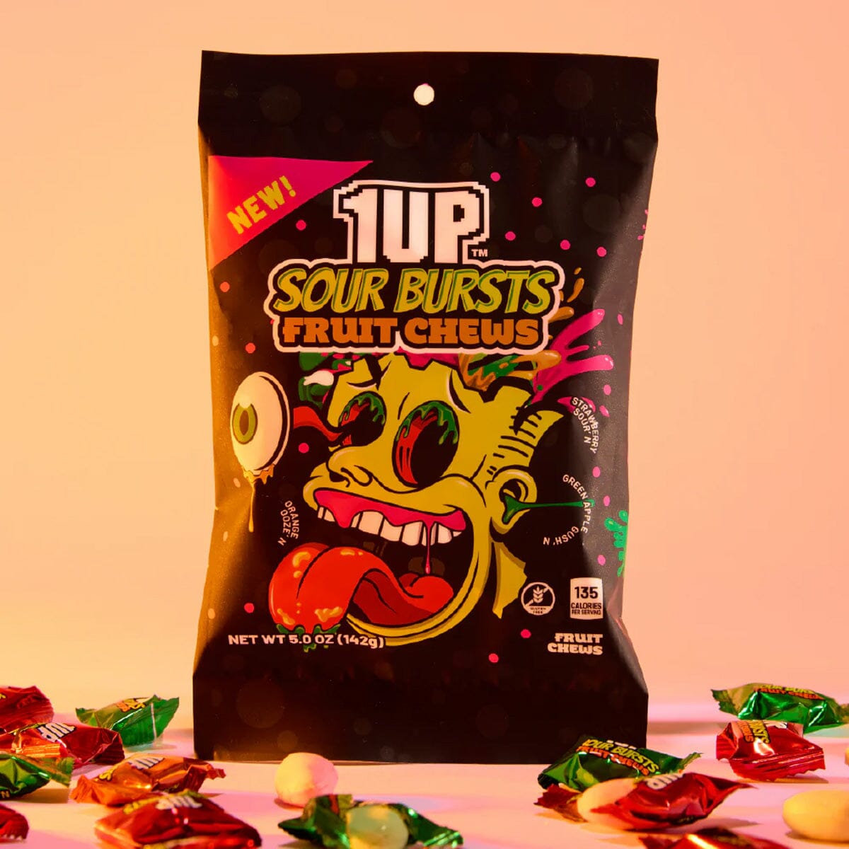 1UP: Sour Bursts Fruit Chews Orange Pack Simple 1UP 