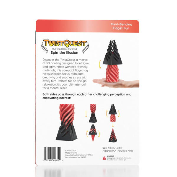 Twist Quest: 3D Printed Fidget Spiral Cone Toy (Black & Red)