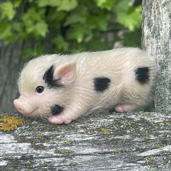 True Heart Treasures Reborn Animals: Patches The Spotted Piglet Realistic Mini Silicone Newborn Baby Pig Simple Showcase 