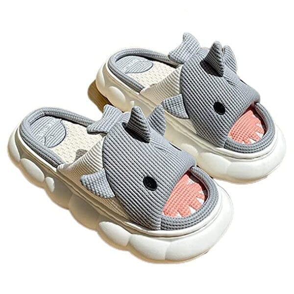 Shark Shhhandals Slippers | Unisex Linen Waffle Knit Plush Animal Slides | Multiple Sizes Simple Showcase 