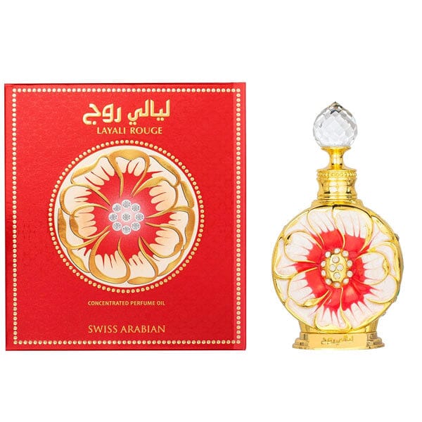 Layali Rouge by Swiss Arabian Femme Concentrated Perfume Oil Fragrance Bottle (15mL) Simple Showcase 