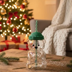 Teddy Bear Shaped 20oz Glass Tumbler w/ Hat Top & Straws (Includes 2 Colors) Simple Exclusive 