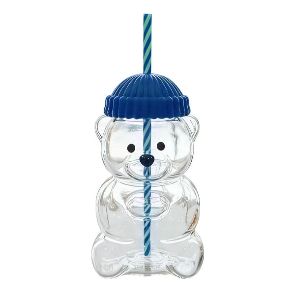 Teddy Bear Shaped 20oz Glass Tumbler w/ Hat Top & Straws (Includes 2 Colors) Simple Exclusive 