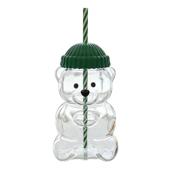 Teddy Bear Shaped 20oz Glass Tumbler w/ Hat Top & Straws (Includes 2 Colors) Simple Exclusive 