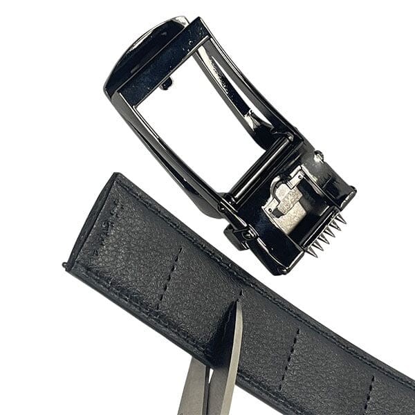 FlexClick Unisex Adjustable Micro-Increment Black Leather Belt (1pc) Fits 28" to 46" Waist Simple Exclusive 