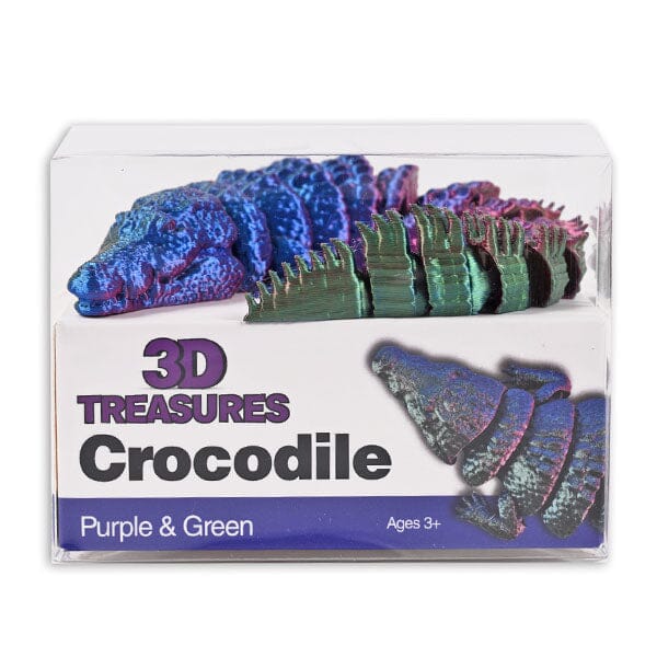 3D Treasures 3D-Printed Articulated Crocodile Fidget Toy (Multiple Colors) Simple Exclusive Purple & Green 
