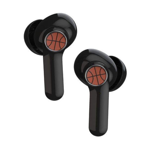 SoundLogicXT Sports Themed TWS Bluetooth Earbud Headphones w/ Charging Case (Soccer or Basketball) Simple Showcase 