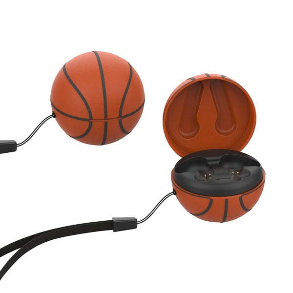 SoundLogicXT Sports Themed TWS Bluetooth Earbud Headphones w/ Charging Case (Soccer or Basketball) Simple Showcase 