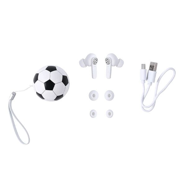 SoundLogicXT Sports Themed TWS Bluetooth Earbud Headphones w/ Charging Case (Soccer or Basketball) Simple Showcase 