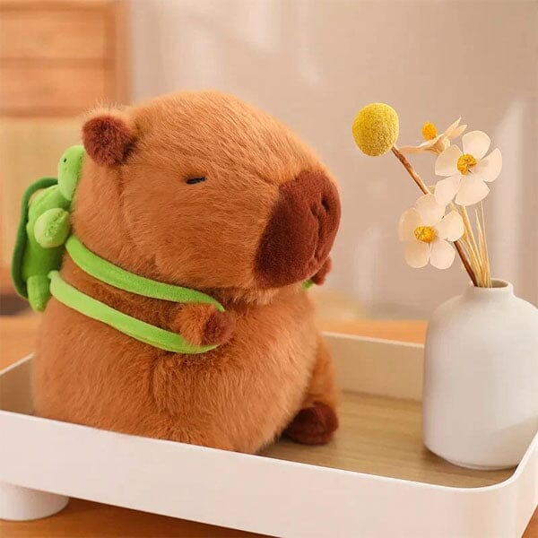 Capybara 9" Kawaii Plush w/ Turtle Backpack Squishy Pillow Toy Simple Showcase 