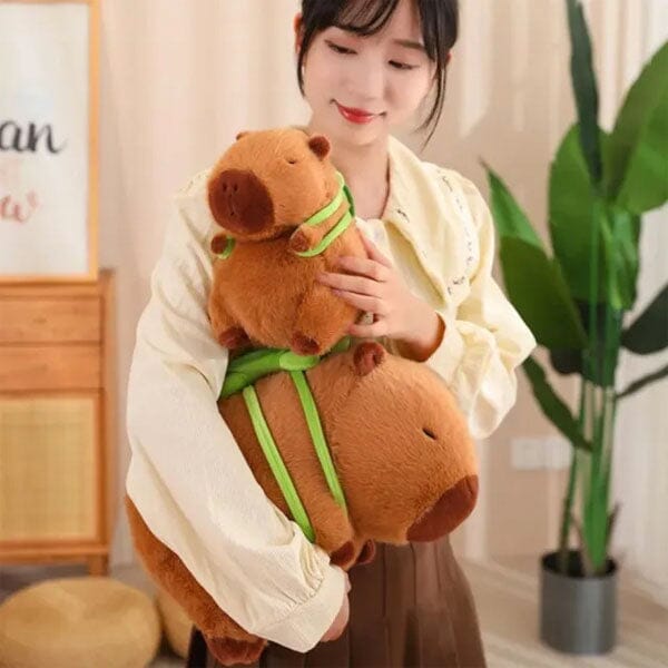 Capybara 9" Kawaii Plush w/ Turtle Backpack Squishy Pillow Toy Simple Showcase 