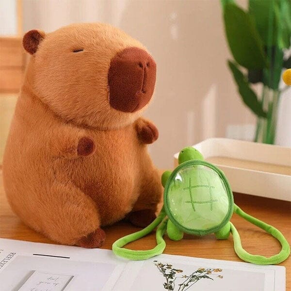 Capybara 9" Kawaii Plush w/ Turtle Backpack Squishy Pillow Toy Simple Showcase 