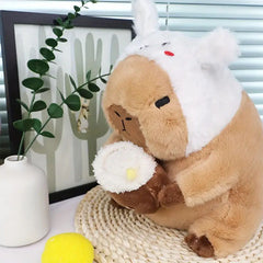 Capybara 9" Kawaii Bunny Hat & Boba Drink Plush Toy