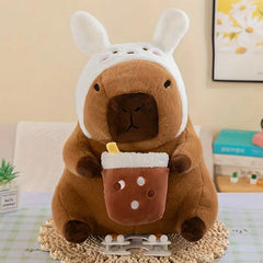 Capybara 9" Kawaii Bunny Hat & Boba Drink Plush Toy