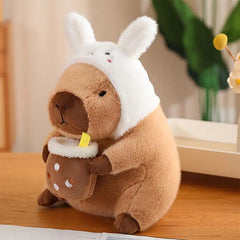 Capybara 9" Kawaii Bunny Hat & Boba Drink Plush Toy