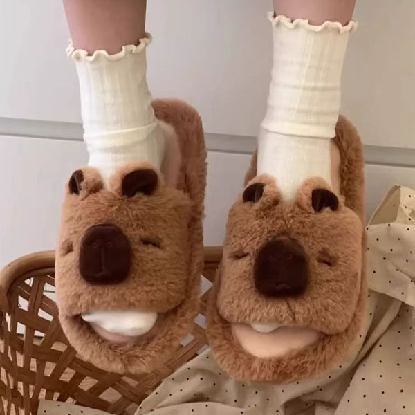 Fluffy Capybara Slippers Unisex Open-Toe Plush Slides (Multiple Sizes)