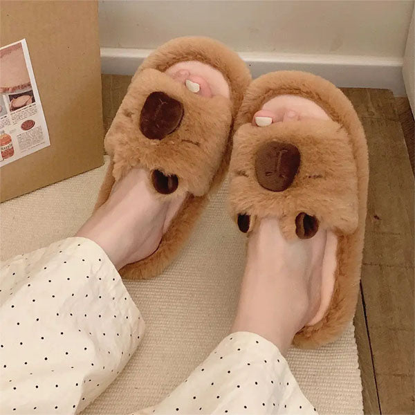 Fluffy Capybara Slippers Unisex Open-Toe Plush Slides (Multiple Sizes)