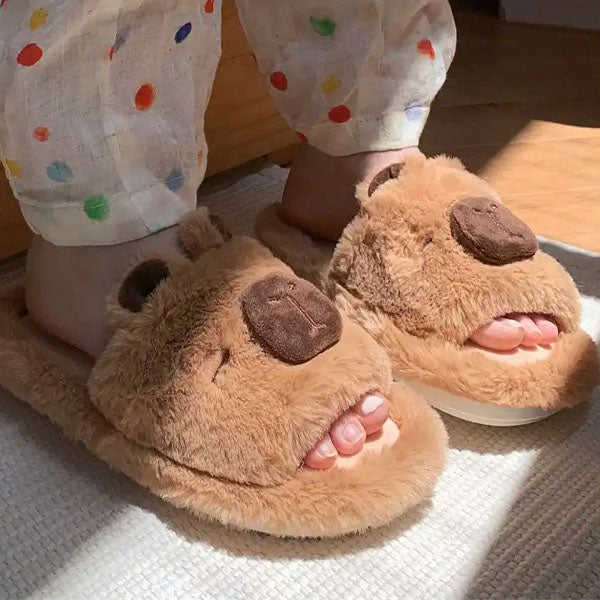 Fluffy Capybara Slippers Unisex Open-Toe Plush Slides (Multiple Sizes)