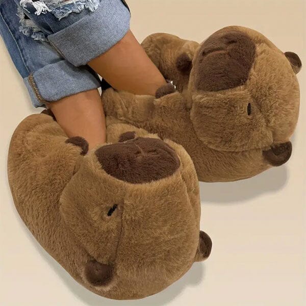 Capybara Plush Fluffy Animal Slippers Simple Showcase 