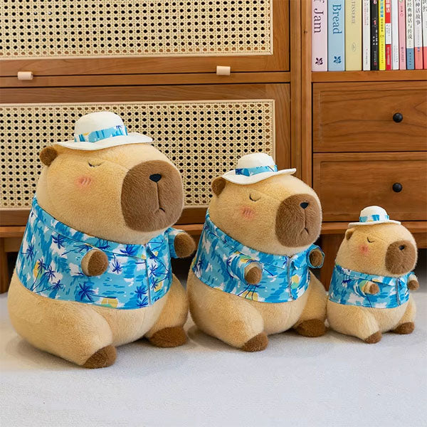 Capybara 9" Kawaii Hawaiian Vacation Shirt & Hat Plush Toy