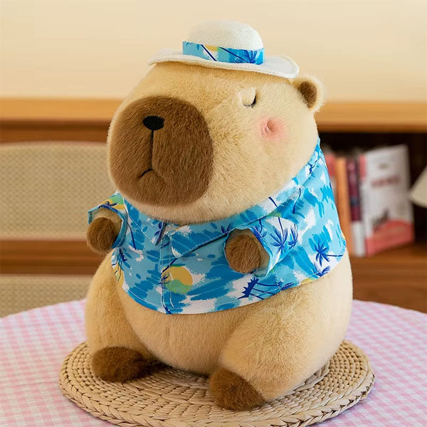 Capybara 9" Kawaii Hawaiian Vacation Shirt & Hat Plush Toy