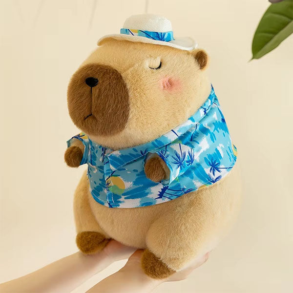 Capybara 9" Kawaii Hawaiian Vacation Shirt & Hat Plush Toy