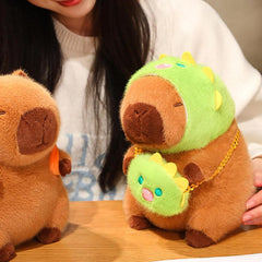 Capybara 9" Kawaii Matching Dinosaur Hat & Purse Plush Toy (1pc)