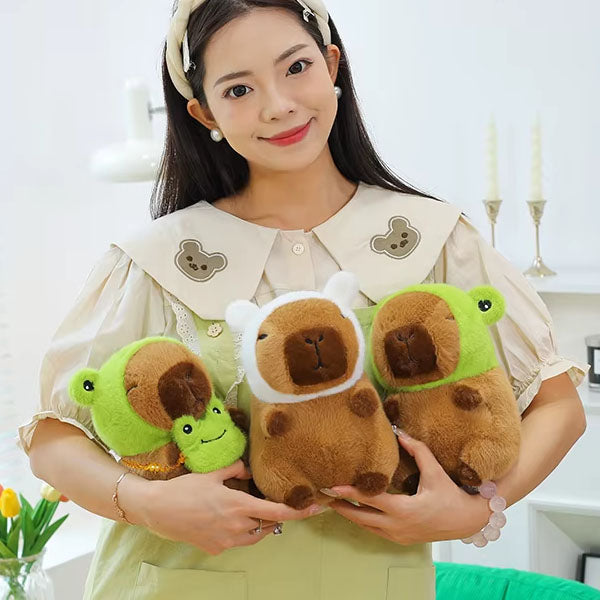 Capybara 9" Kawaii Matching Frog Hat & Purse Plush Toy (1pc)