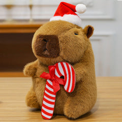 Capybara 9" Kawaii Santa Hat & Candy Cane Christmas Plush Toy (1pc)