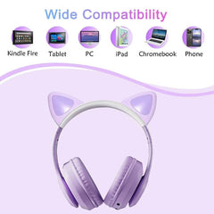 SoundLogicXT TWS Foldable Bluetooth Cute Purple Cat Headphones Simple Showcase 