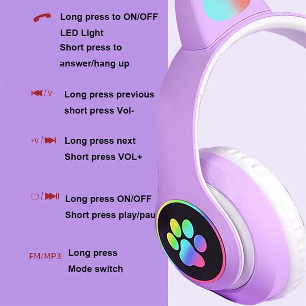 SoundLogicXT TWS Foldable Bluetooth Cute Purple Cat Headphones Simple Showcase 