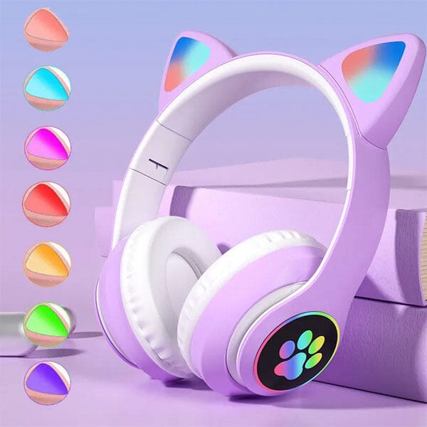 SoundLogicXT TWS Foldable Bluetooth Cute Purple Cat Headphones Simple Showcase 