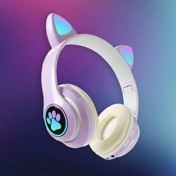 SoundLogicXT TWS Foldable Bluetooth Cute Purple Cat Headphones Simple Showcase 