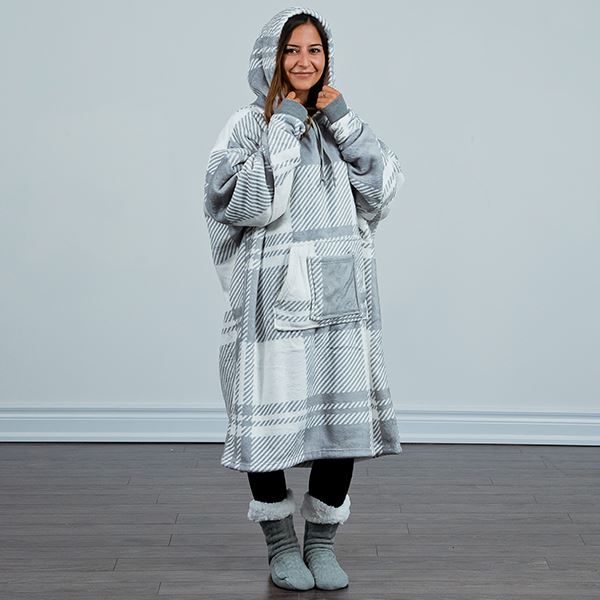 Cozy Cuddler: Cloud-Like Blanket Hoodie | Multiple Styles & Colors Simple Showcase Cozy Cuddler w/ Matching Socks: Grey & White Plaid 