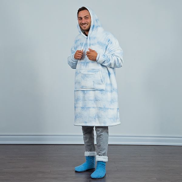 Cozy Cuddler: Cloud-Like Blanket Hoodie | Multiple Styles & Colors Simple Showcase Cozy Cuddler w/ Matching Socks: Blue & White 