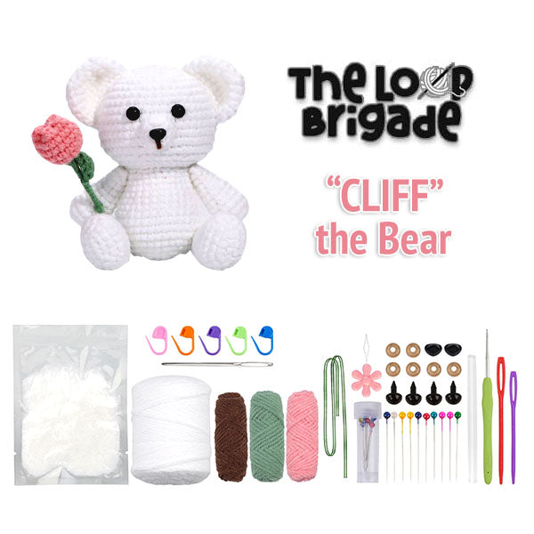 The LOOP Brigade: DIY Mini Crochet Plush Toy Complete Kit For Beginners - Cliff the Bear