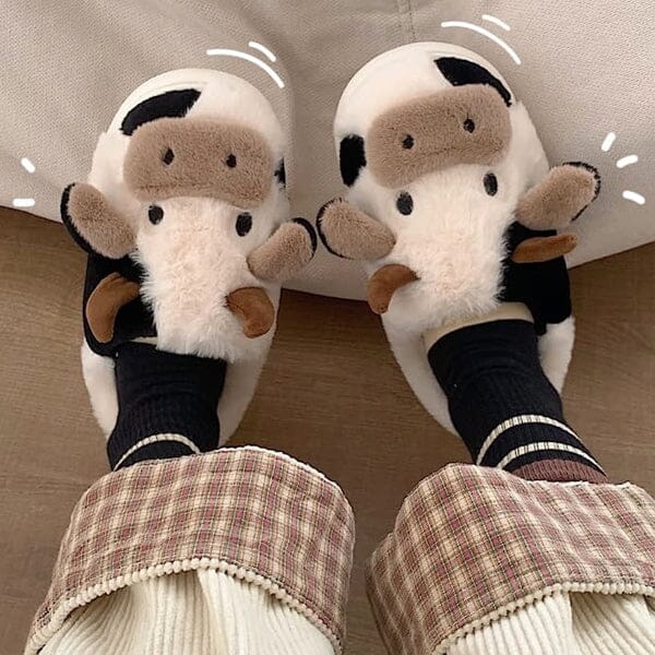 Cartoon Cow Plush Slippers for Indoors & Outdoors | As Seen On Social! | Pre-Order Preorder Showcase 