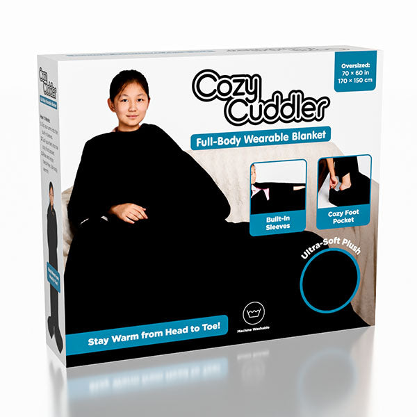 Cozy Cuddler Full-Body Wearable Blanket w/ Foot Pockets (1pc) Black or Grey