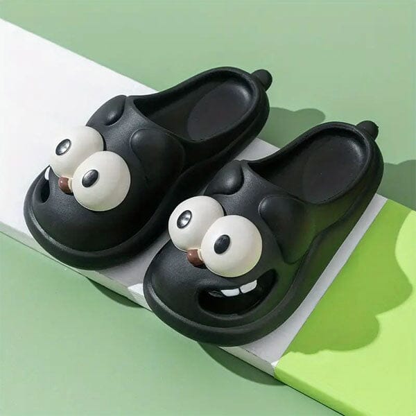 Shhhandals Cartoon Dog Unisex Anti-Slip Foam Cloud Slides (Multiple Colors) Preorder Showcase Black - Small (5.5-7 Women / 3.5-5 Men) 