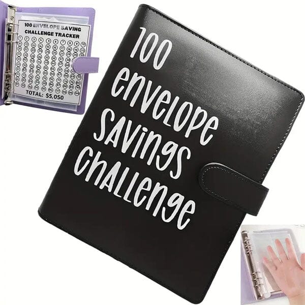 100 Envelopes Money Saving Challenge Black Leather Binder Simple Showcase 