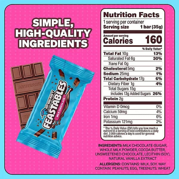 Mr. Beast Feastables New Formula Mini Organic Chocolate Bars 1.24oz (1pc) Assorted Flavors Simple Mr. Beast 
