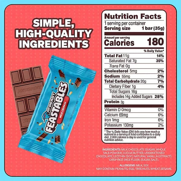 Mr. Beast Feastables New Formula Mini Organic Chocolate Bars 1.24oz (1pc) Assorted Flavors Simple Mr. Beast 