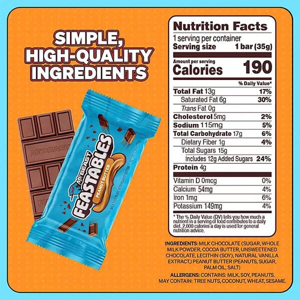 Mr. Beast Feastables New Formula Mini Organic Chocolate Bars 1.24oz (1pc) Assorted Flavors Simple Mr. Beast 