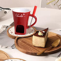 Fonduie Ceramic Mug For Chocolate & Cheese Fondue (Includes Fork & 3 Candles)