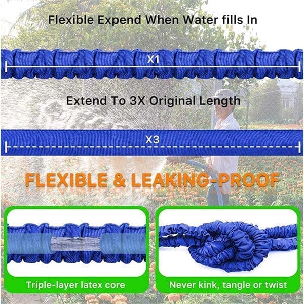 GRO-Hose BLUE | 75ft Expandable Hose With Sprayer Nozzle Simple Showcase 