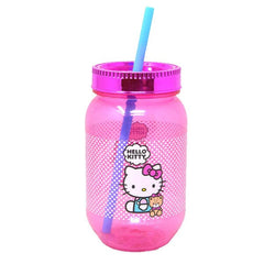 Hello Kitty Sanrio 18oz Teddy Bear Graphic Pink Mason Jar w/ Straw & Lid Simple Hello Kitty 