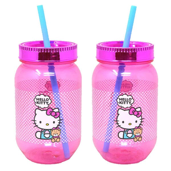 Hello Kitty Sanrio 18oz Teddy Bear Graphic Pink Mason Jar w/ Straw & Lid Simple Hello Kitty 