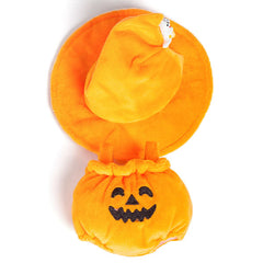 Outfit: Plush Halloween Pumpkin Costume & Matching Witch's Hat for Dolls - Petite Threads
