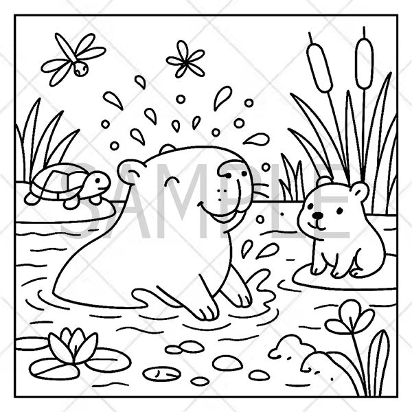 "Cuddly Capybaras" Cute Coloring Book for Adults and Teens By Kari Juna (44 Pages) Simple Exclusive 